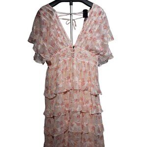 Petal & Pup Daphne Ruffle Midi Dress - Pink Orange